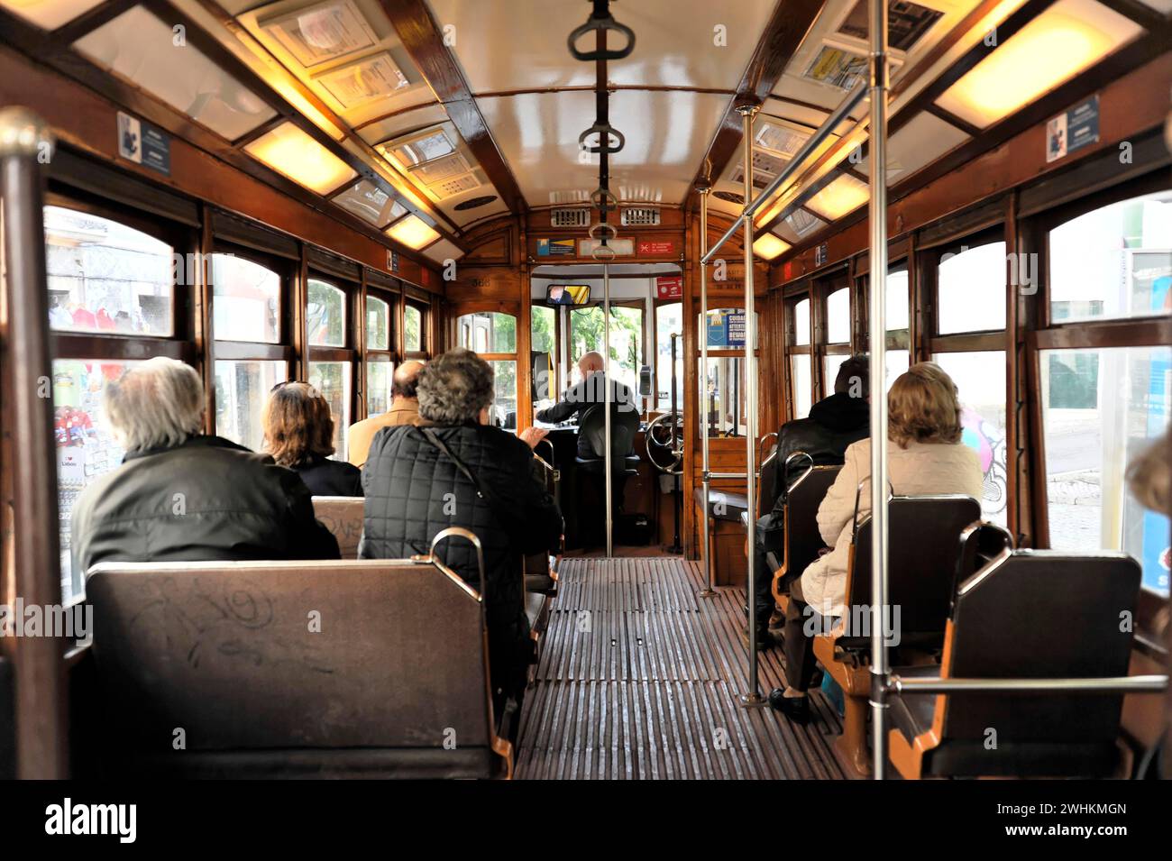 Interior view, tram line 28, Alfama neighbourhood, Lisbon, Lisboa ...