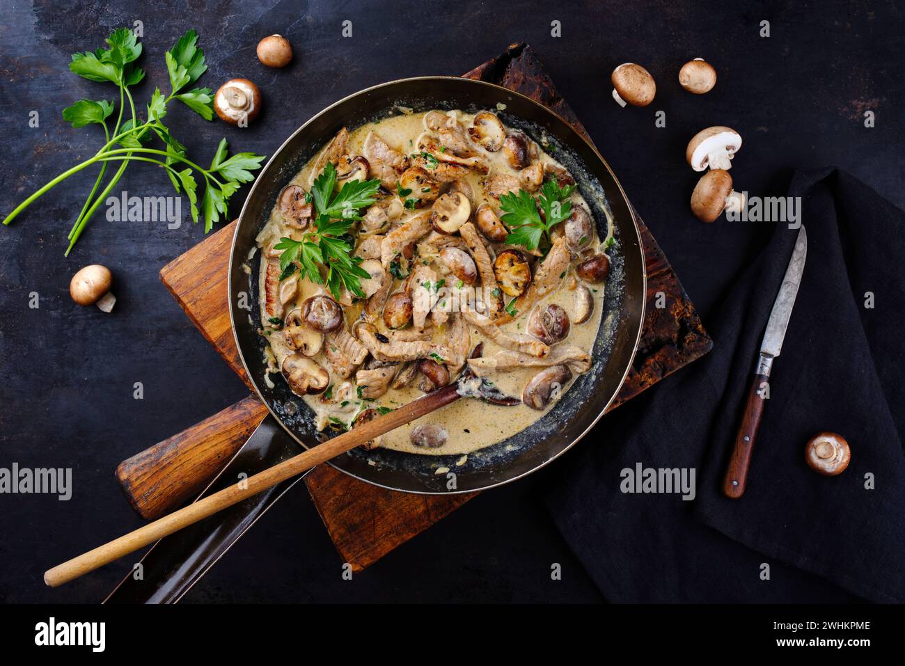 Traditional Swiss Zürcher from veal with mushrooms in