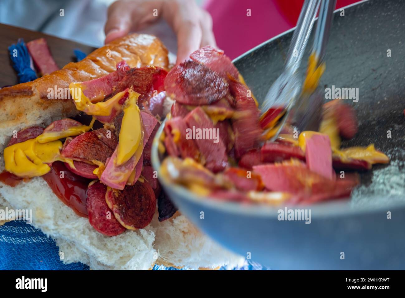 Homemade salami sandwich with cheese Stock Photo