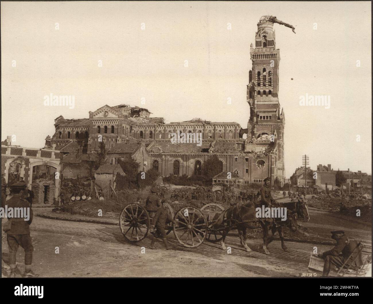 Albert, France, Cathedral damaged by the war.  Images from Canadian Forces in First World War France 1917 Stock Photo