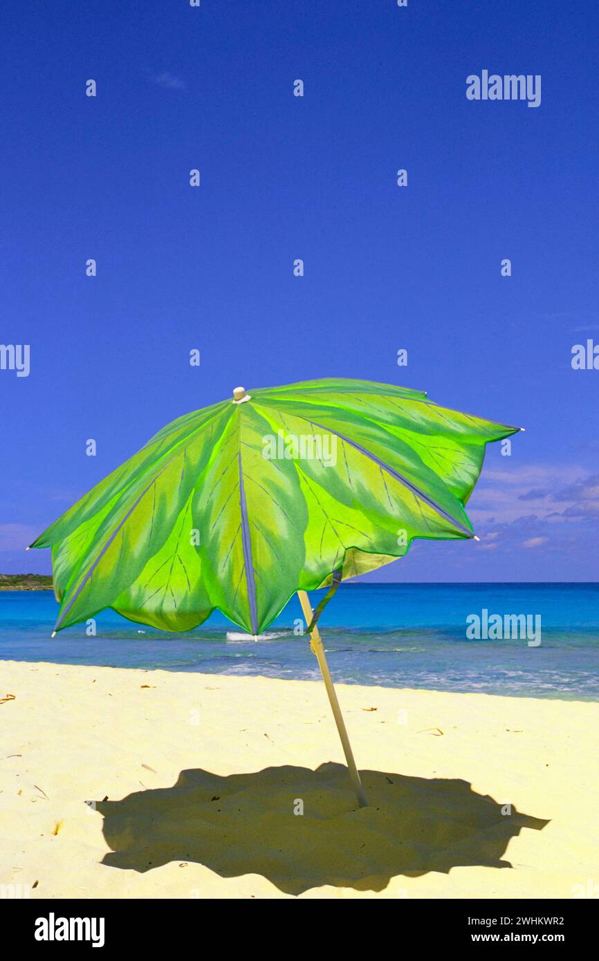 Parasol on the beach, Caribbean, Antigua, Central America Stock Photo