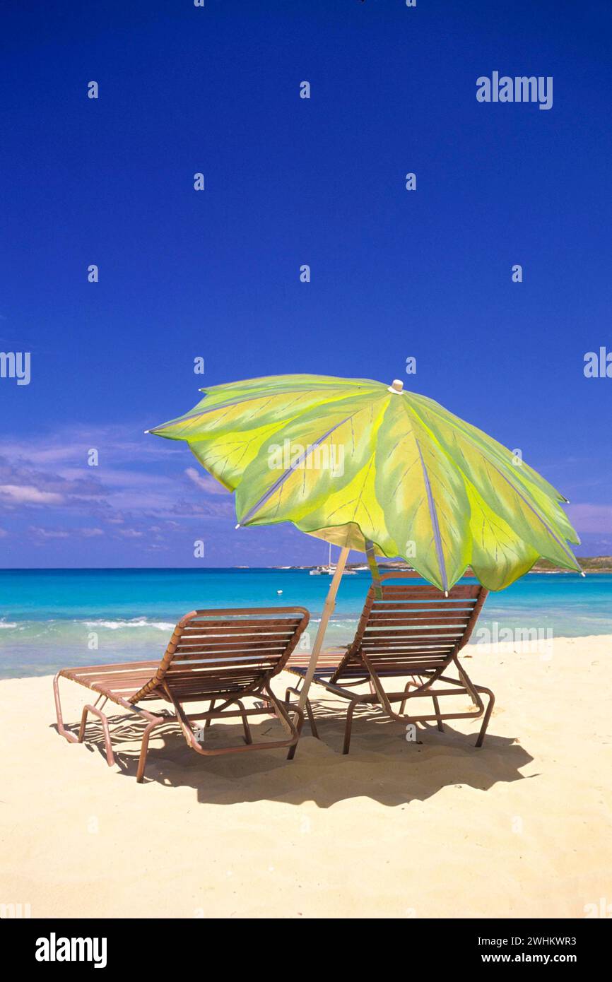 Parasol on the beach, Caribbean, Antigua, Central America Stock Photo