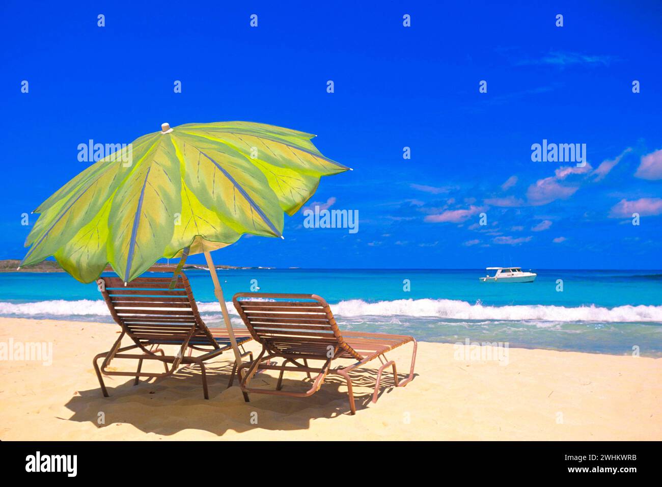Parasol on the beach, Caribbean, Antigua, Central America Stock Photo