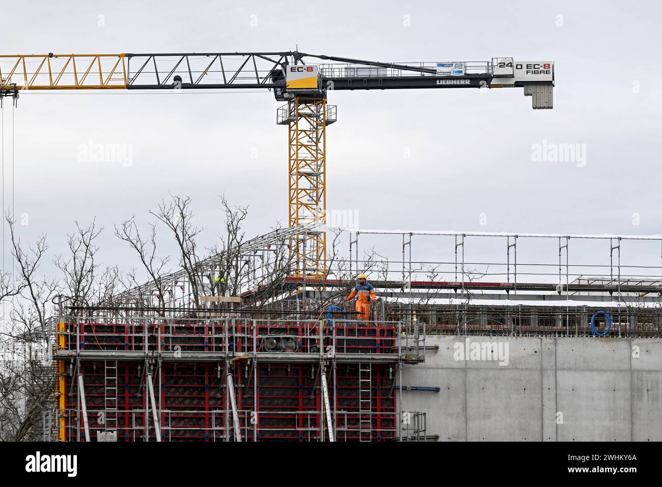 Building site scaffolding construction worker Stock Photo