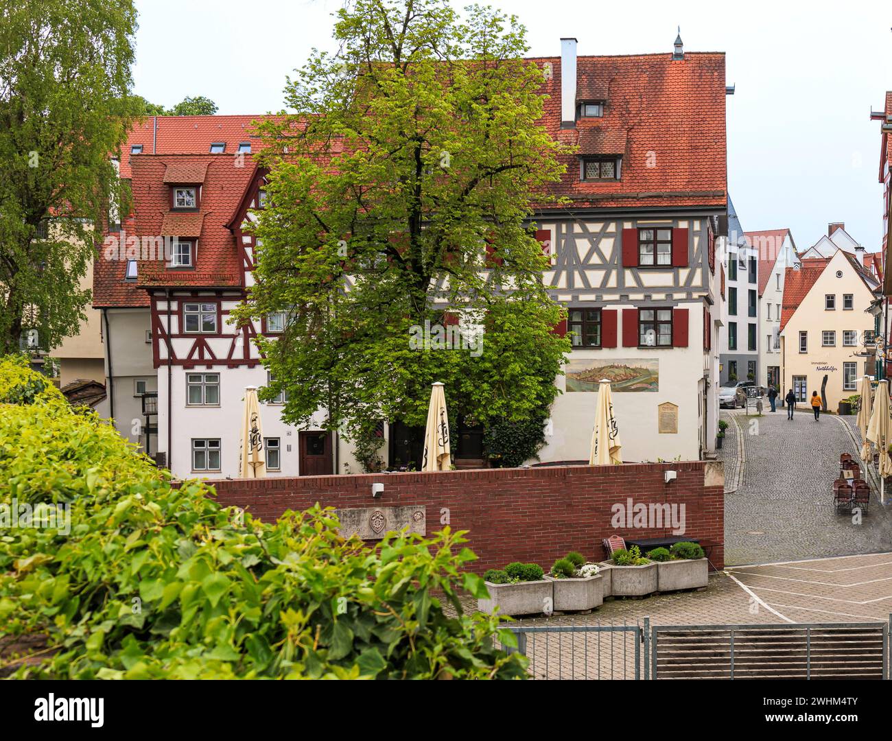 The beautiful house at the fisherman's little square in Ulm's Fishermen's Quarter Stock Photo