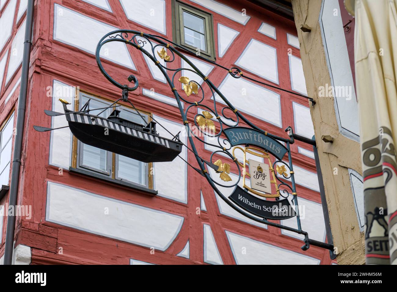 Wrought-iron shield in the fishing district of Ulm, Germany Stock Photo