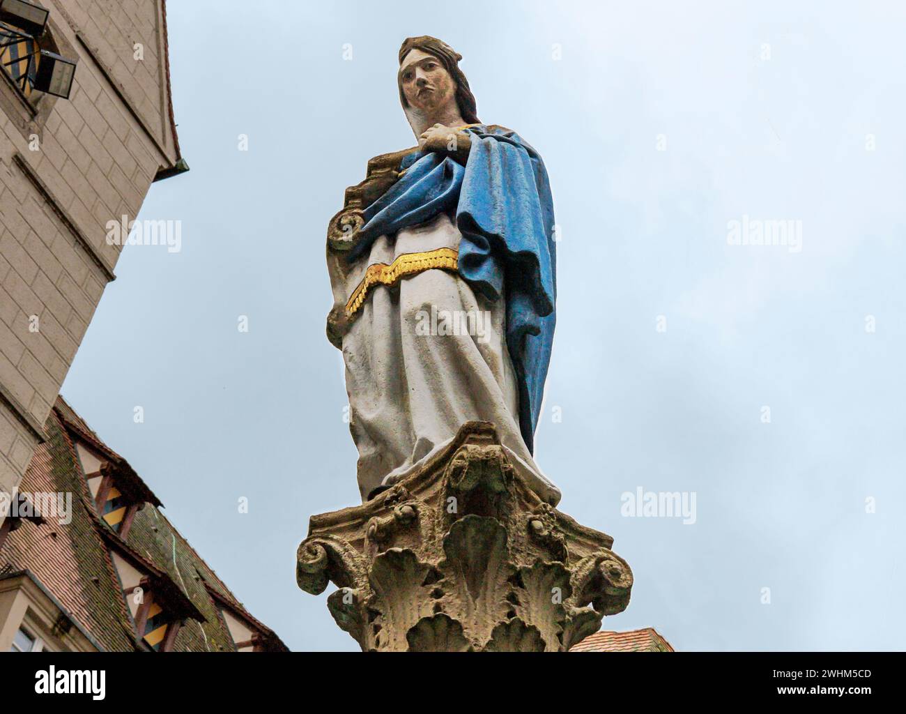 Madonna figure in the inner courtyard of the 'New Building', Ulm's Old Town, City Centre, Germany Stock Photo