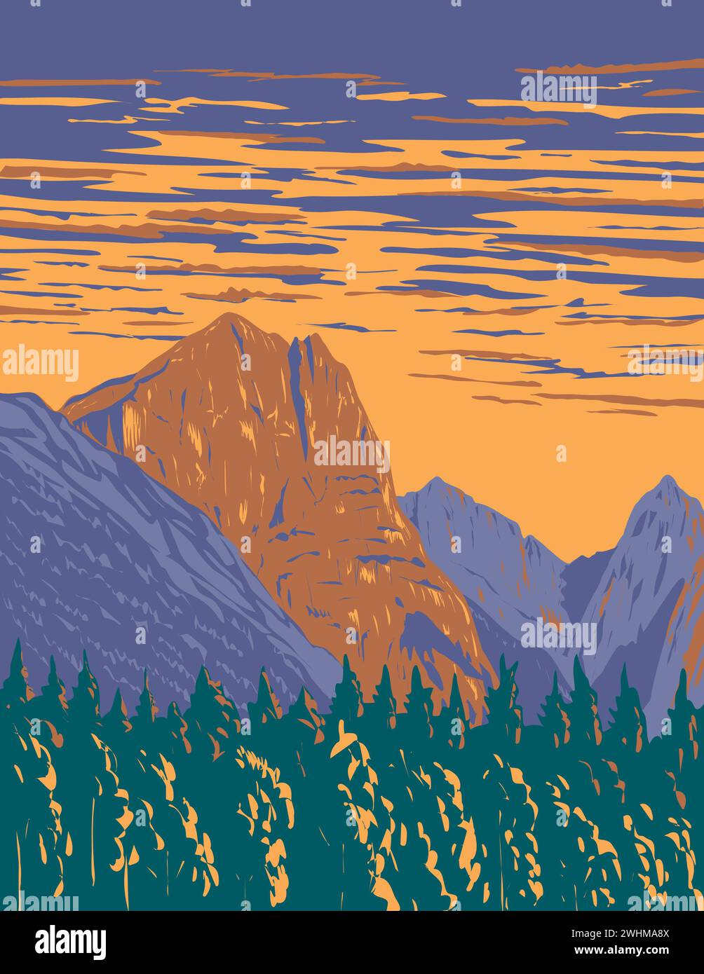 Hozomeen Mountain within Ross Lake National Recreation Area Washington State WPA Poster Art Stock Photo