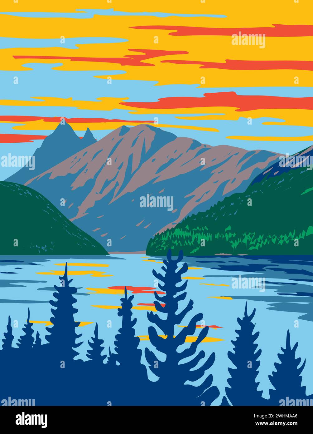 Ross Lake within Ross Lake National Recreation Area Washington State WPA Poster Art Stock Photo