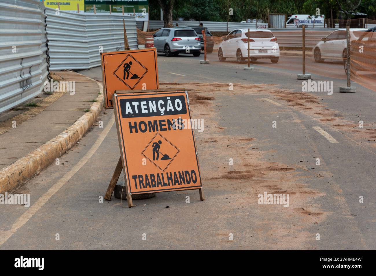 Salvador, Bahia, Brazil - January 25, 2024: Construction site for the BRT transport system in Vale dos Barris in the city of Salvador, Bahia. Stock Photo