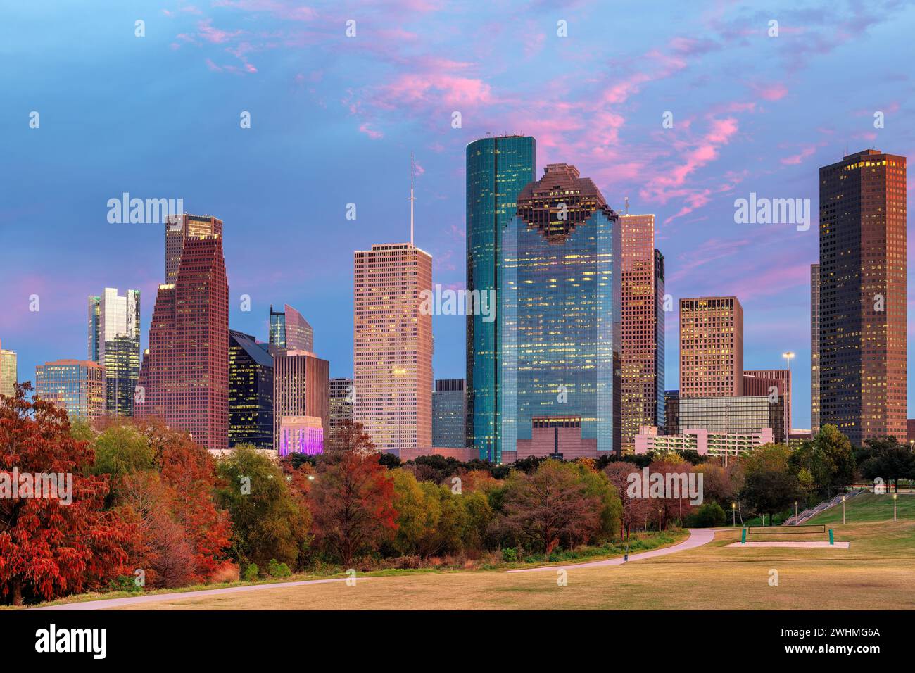 Houston City skyline at sunset in Houston, Texas, USA Stock Photo Alamy