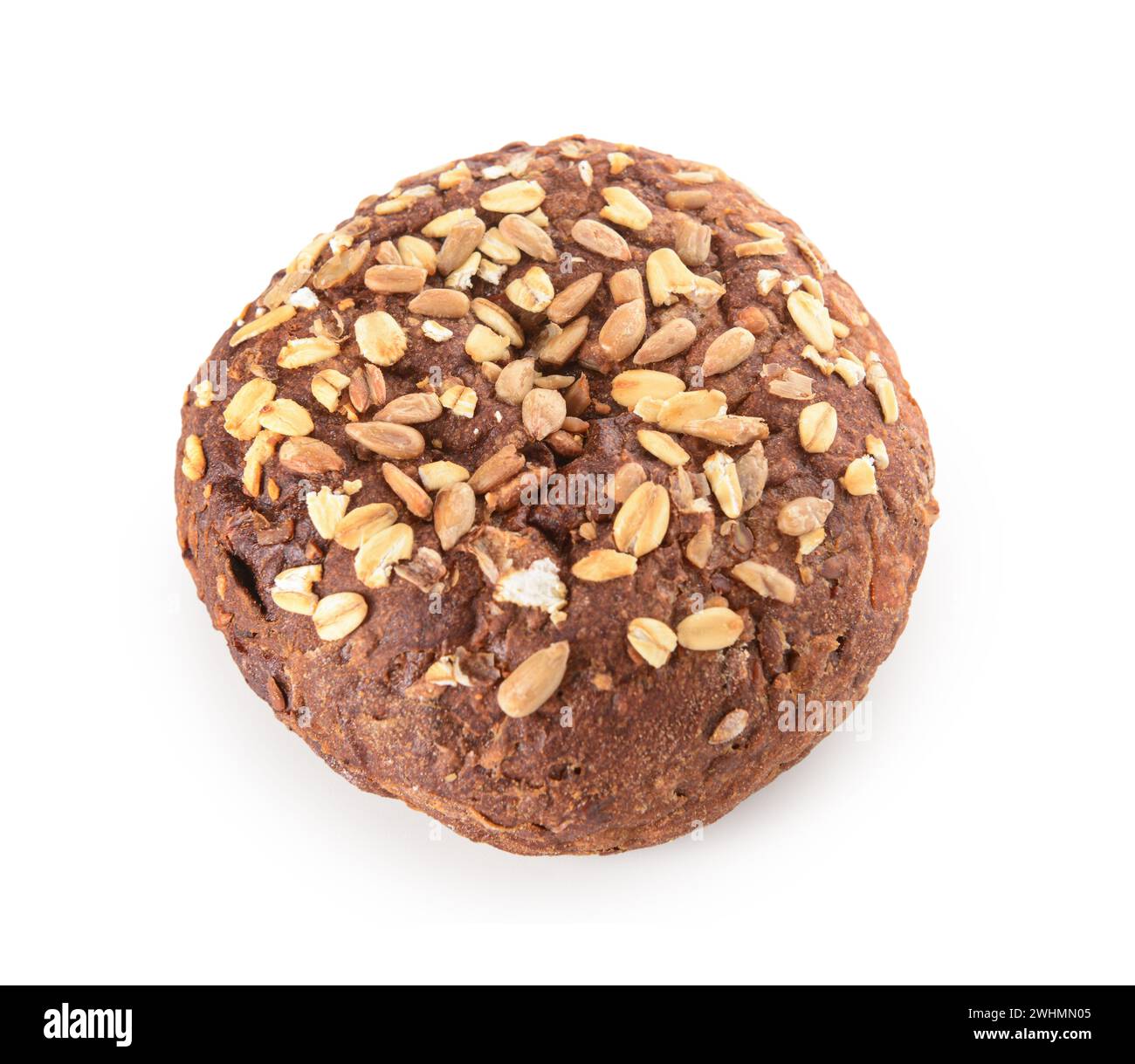 Fresh whole grain bun with seeds on white background Stock Photo Alamy