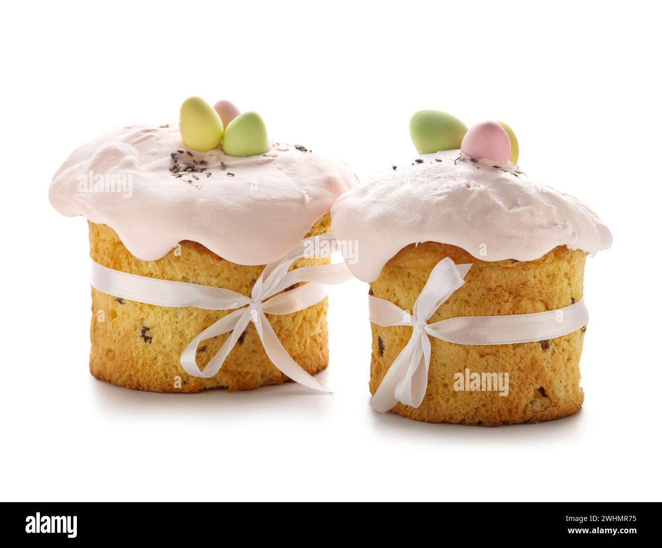 Two Delicious Easter cakes on white background Stock Photo