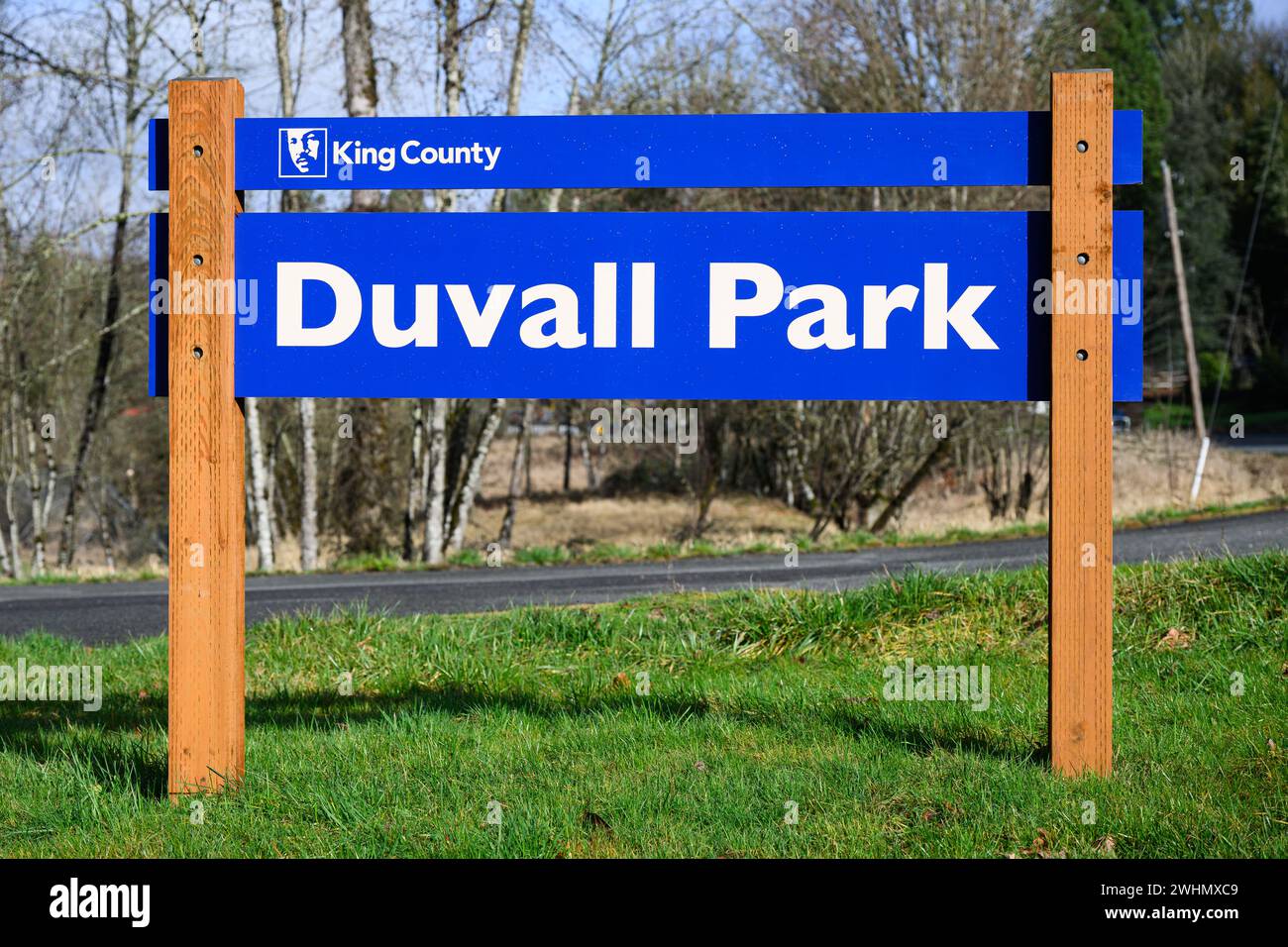 King County, WA, USA - February 2, 2024; Duvall Park sign near the Snoqualmie Valley city in East King County Stock Photo