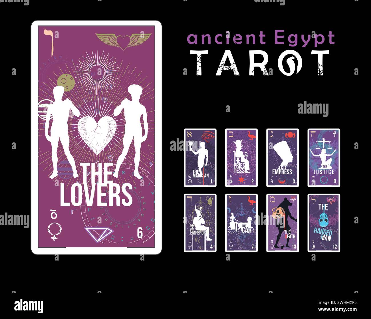 Anciente egypt Tarot. Egyptian tarot card set. Card called The Lovers