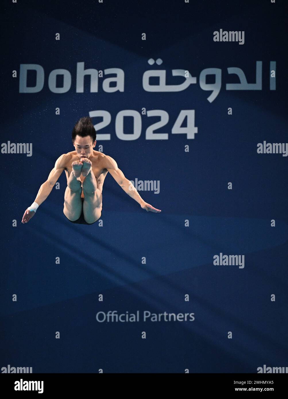 Doha. 10th Feb, 2024. Yang Hao of China competes during the men's 10m