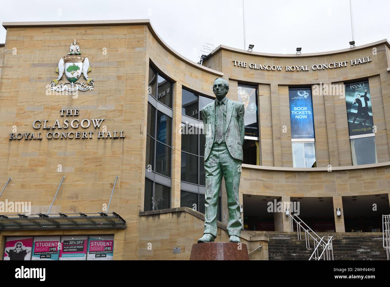 Donald Dewar's statue stands beneath the steps of the Glasgow Royal