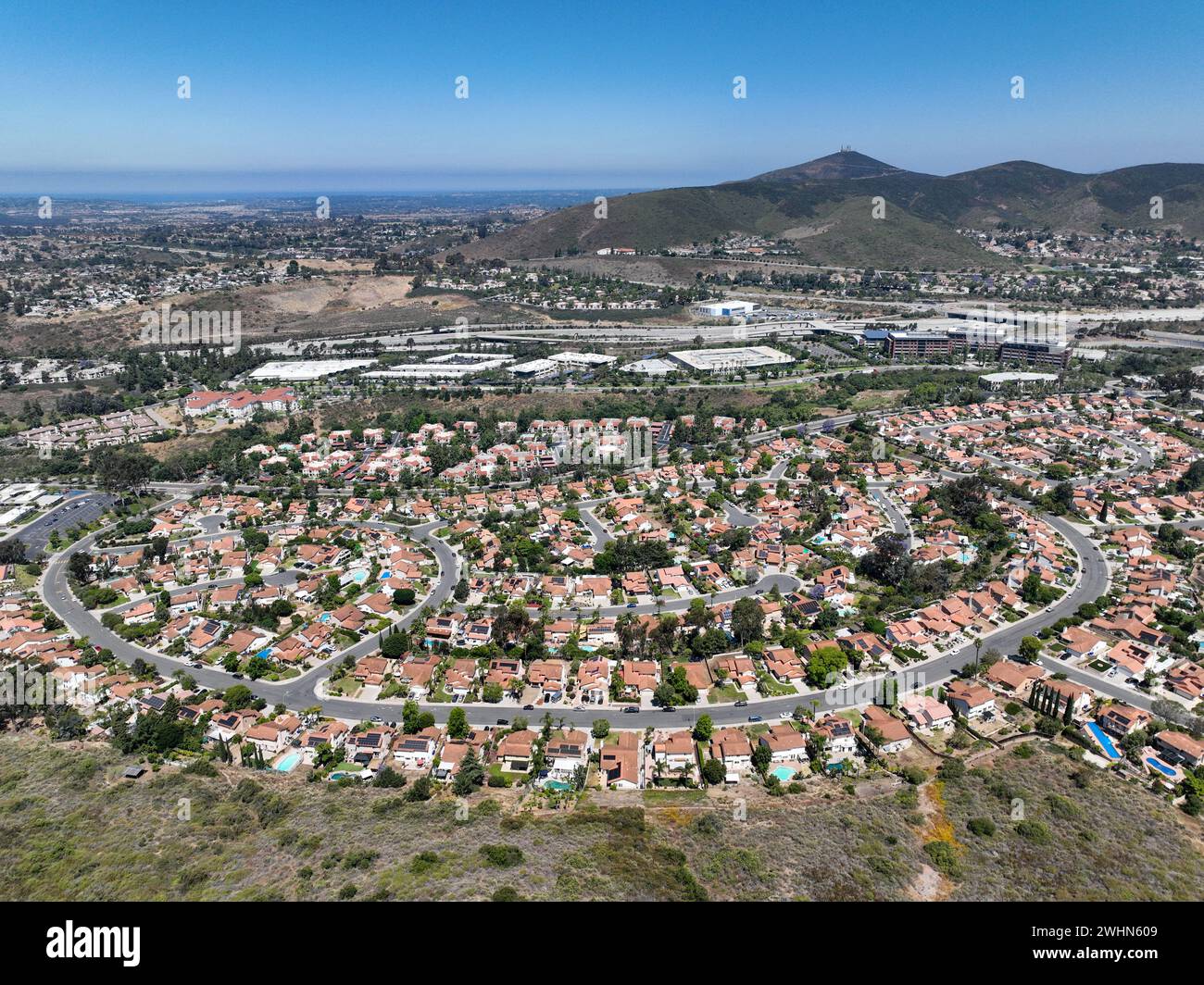 Aerial view of small city Poway in suburb of San Diego County, California, United States. Stock Photo