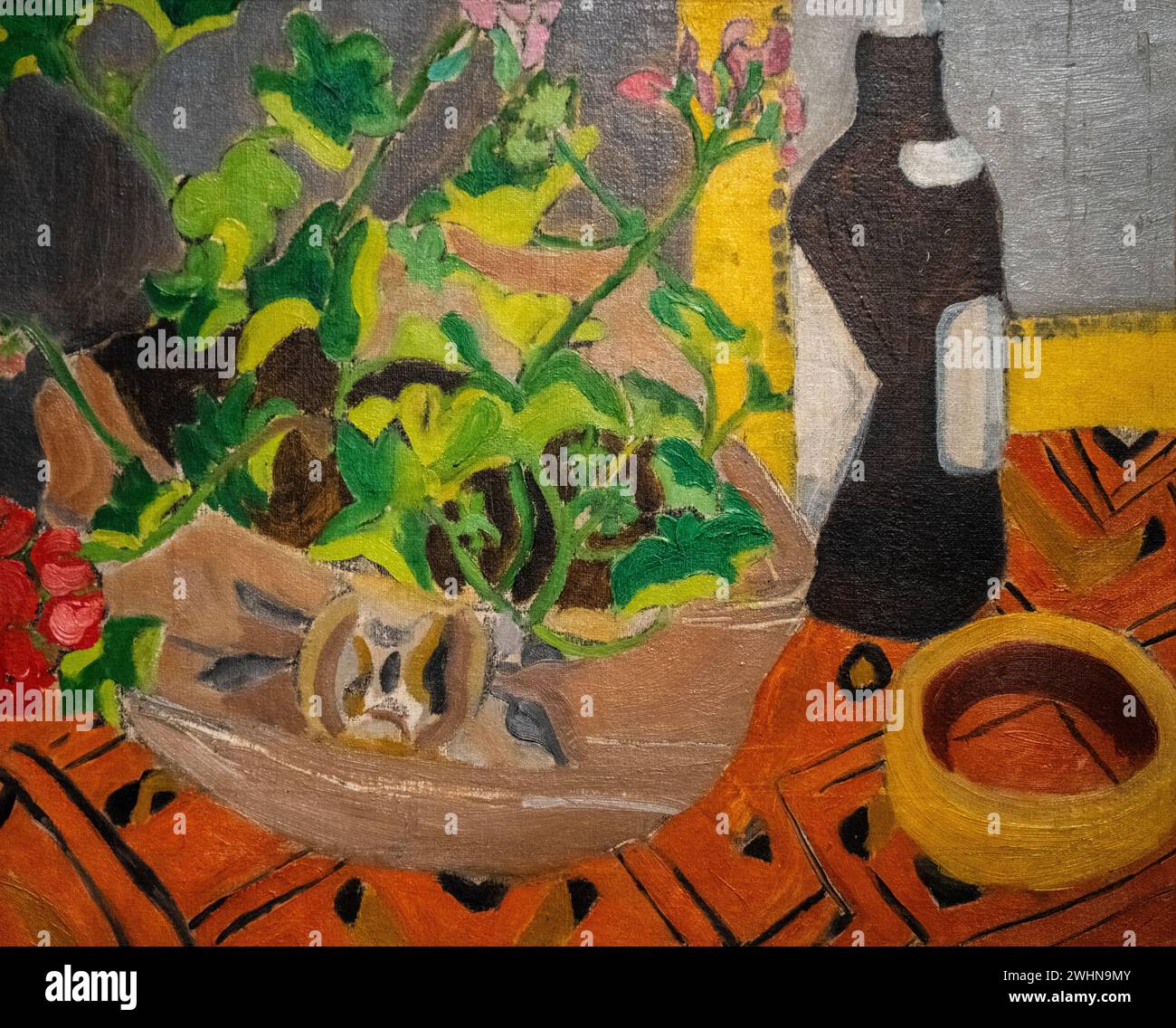 painting by Marguerite Matisse in 1925, oil on canvas board, called 'Still Life with Bottle' on display at the Baltimore Museum of Art Stock Photo