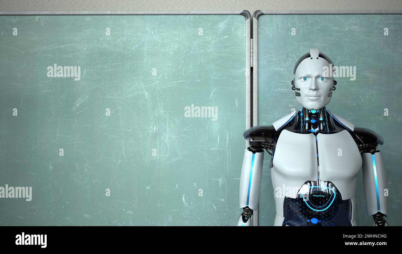 Humanoid Robot Chalkboard Teacher Stock Photo