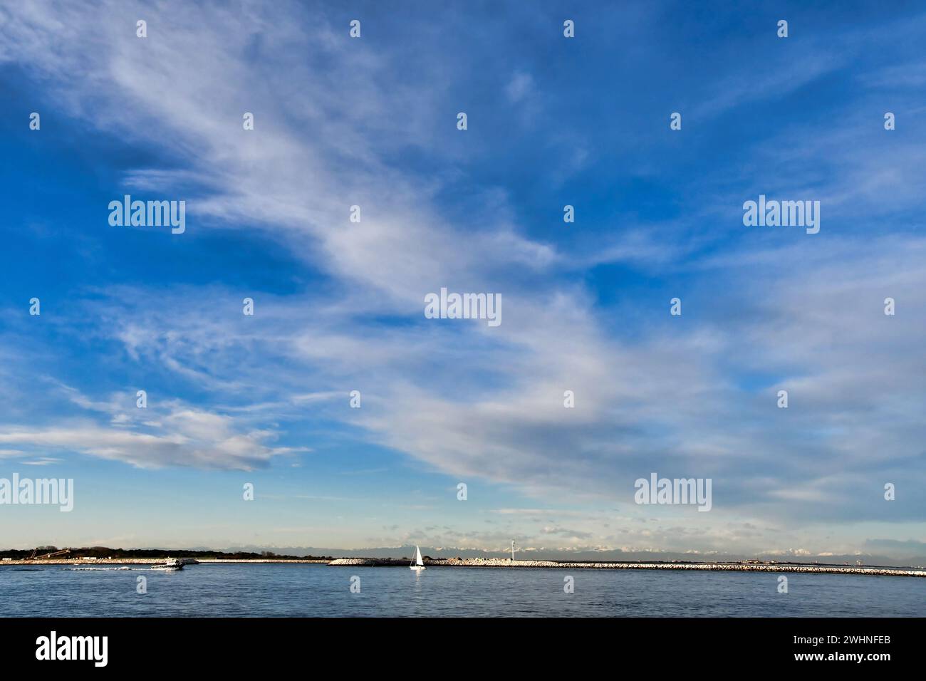 Clouds over the sea, photo as a background , in sottomarina, venice, italy Stock Photo
