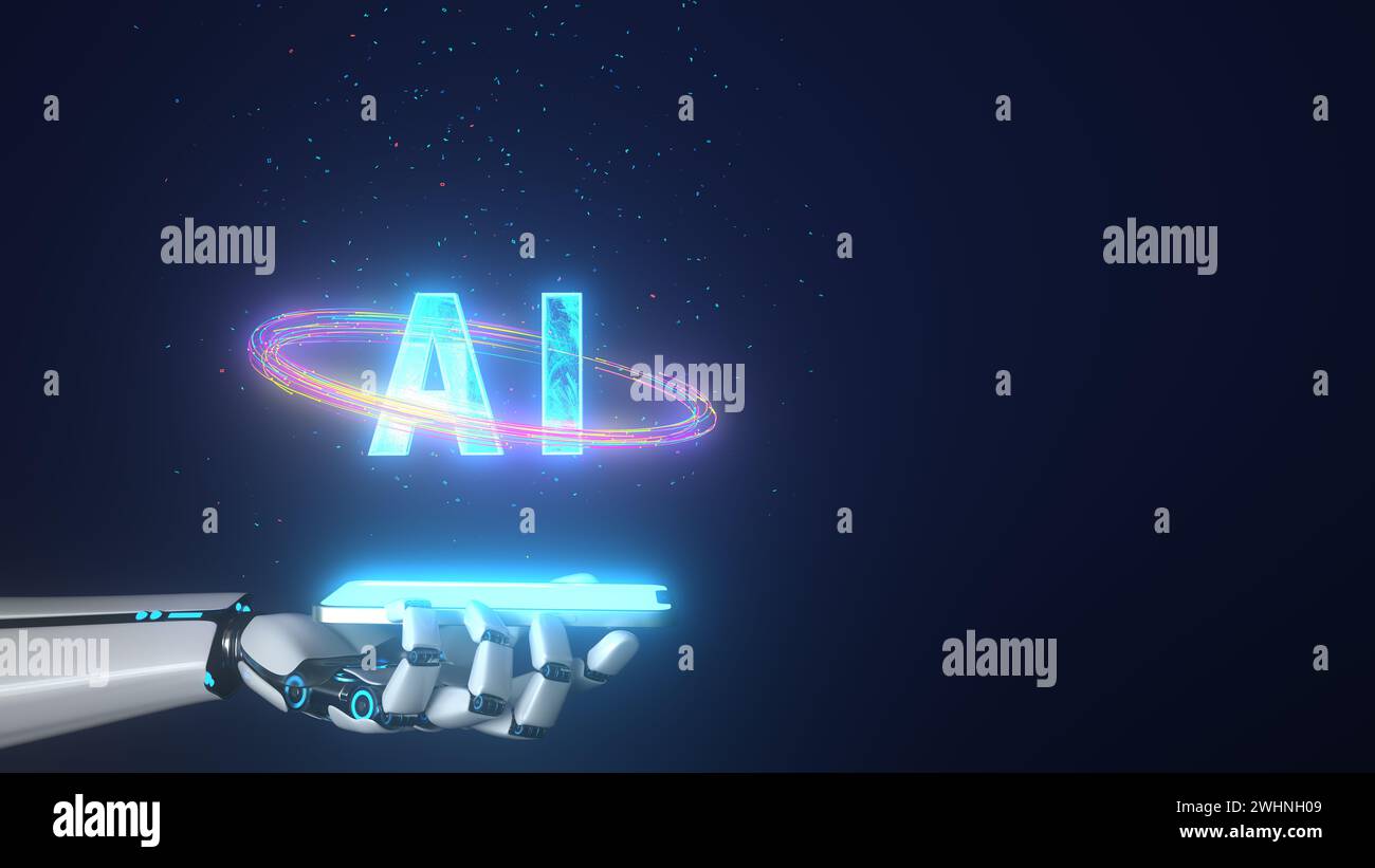 Humanoid Robot Hand Smartphone AI Stock Photo