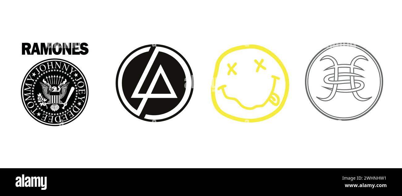 Héroes del Silencio, THE RAMONES, Linkin Park, Nirvana. Vector illustration, editorial logo. Stock Vector