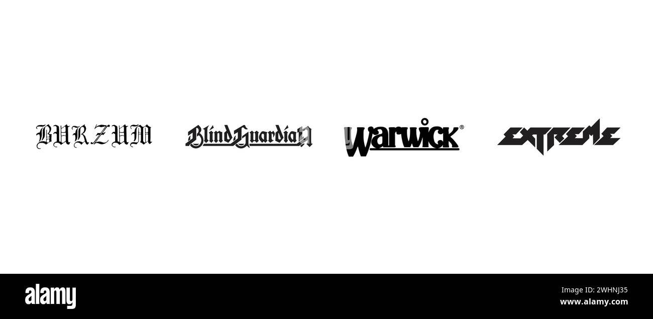 Blind Guardian, Burzum, Extreme, Warwick. Vector illustration, editorial logo. Stock Vector