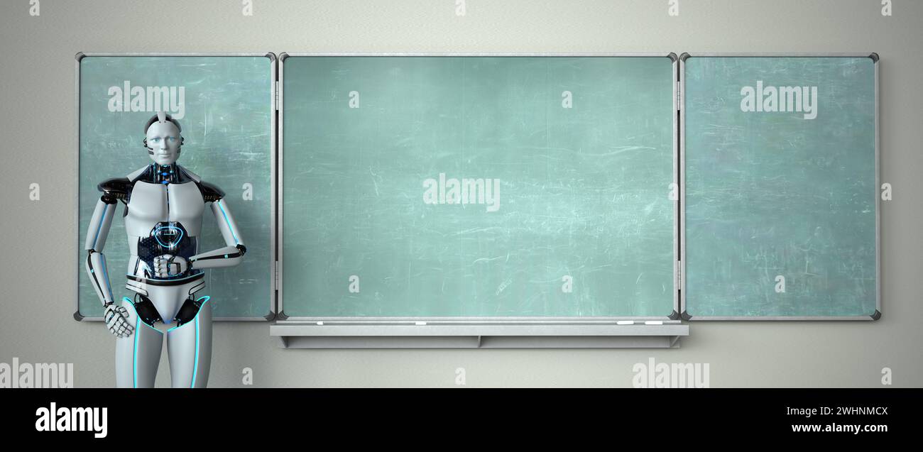 Humanoid Robot Chalkboard Teacher Stock Photo