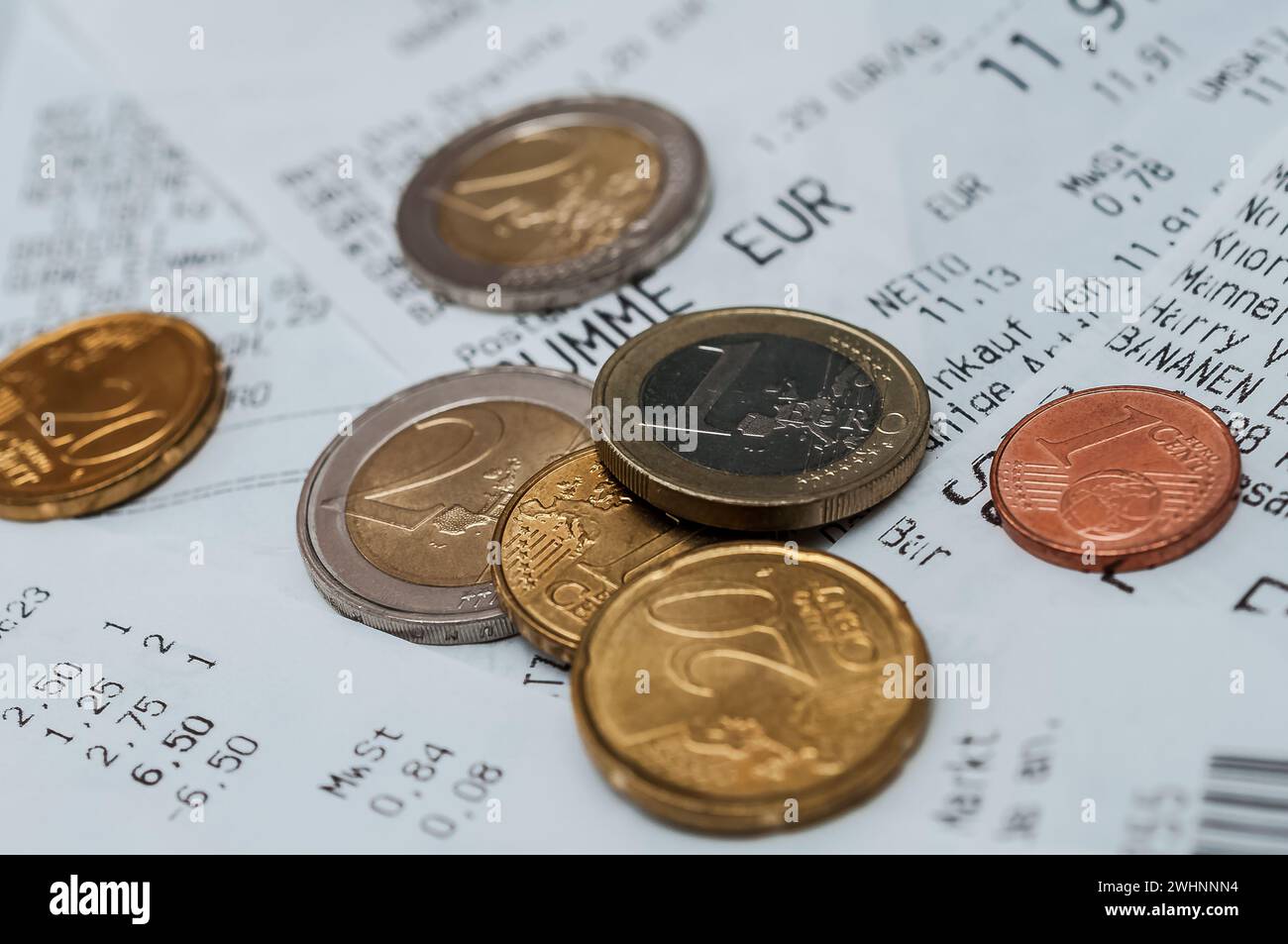 Price increases and inflation in Europe - supermarket receipts Stock Photo