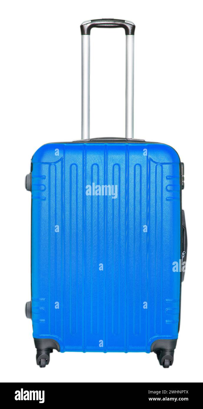 The blue  suitcase isolated on white background with clipping path Stock Photo