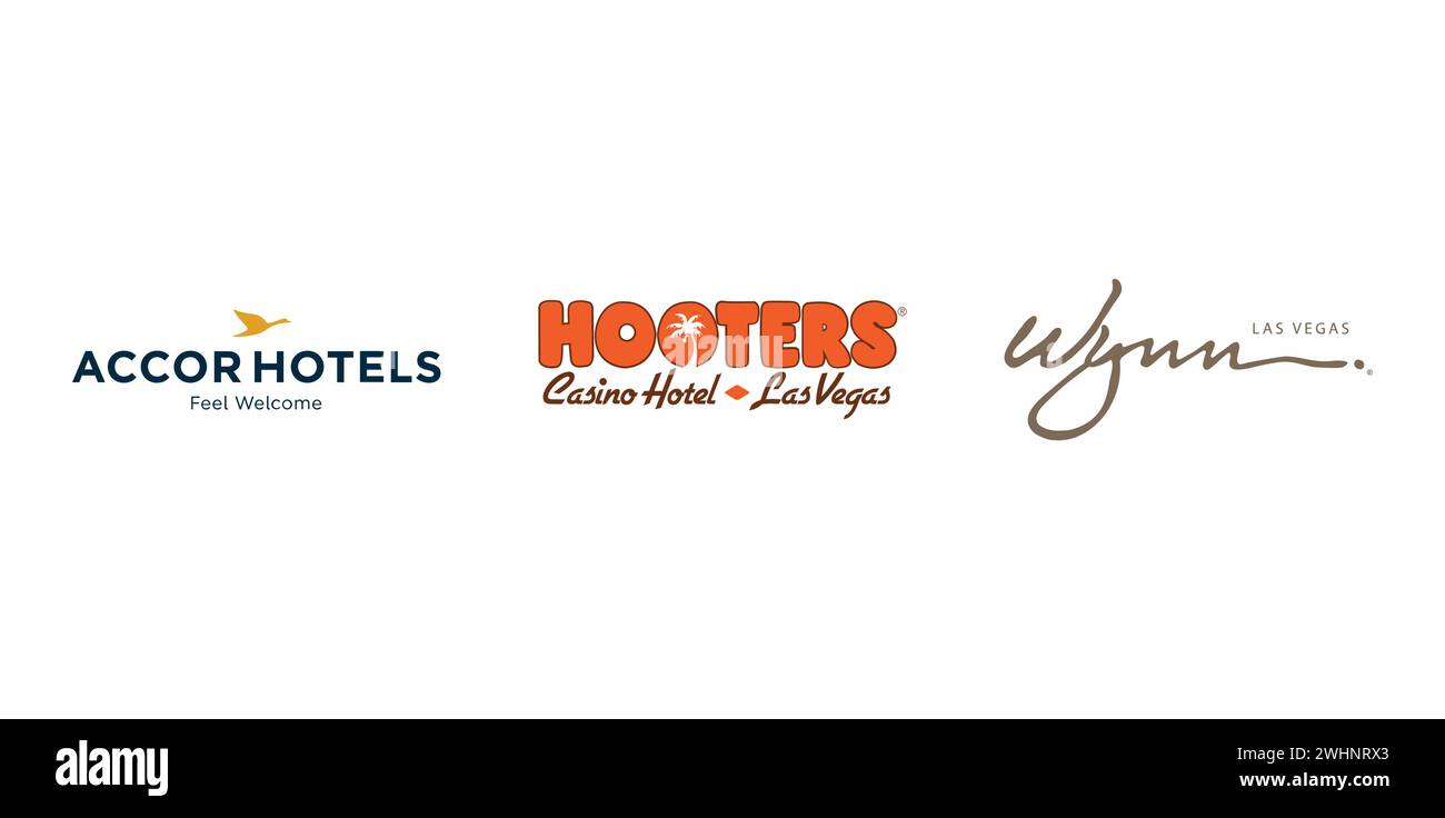Accor hotels, Hooters Casino Hotel Las Vegas, Wynn Las Vegas. Vector illustration, editorial logo. Stock Vector