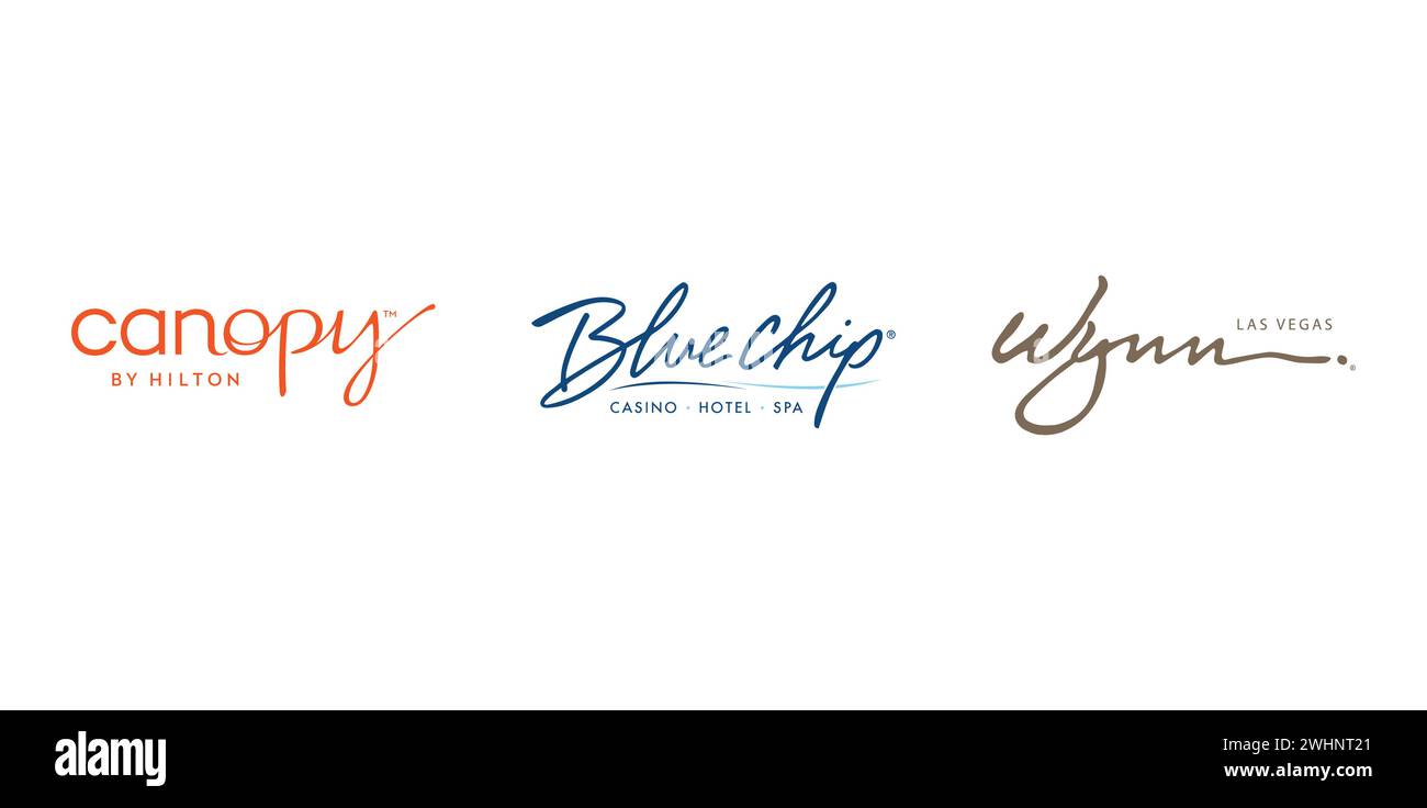 Canopy by Hilton, Wynn Las Vegas, Blue Chip Casino Hotel and Spa. Vector illustration, editorial logo. Stock Vector