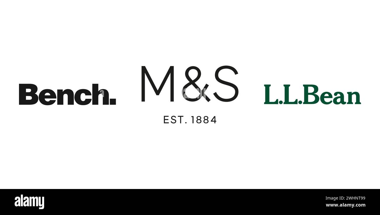 L L Bean, Bench, Marks and Spencer. Vector illustration, editorial logo