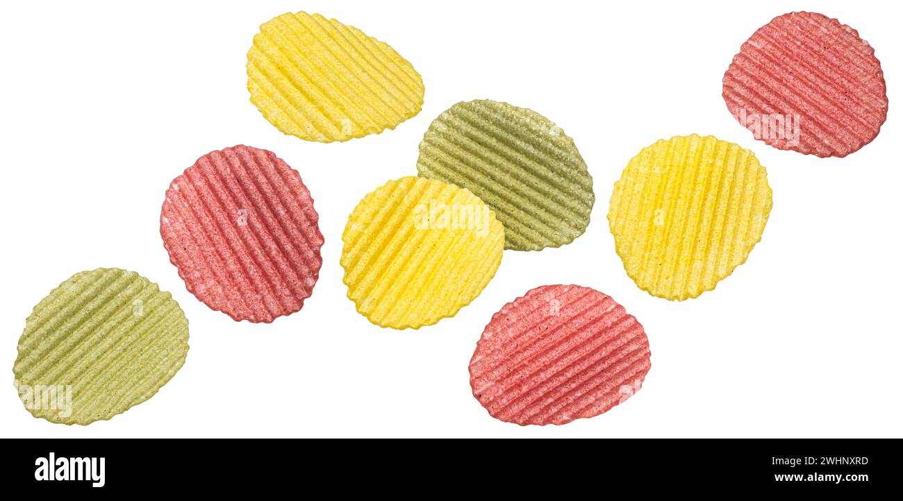 Mix of vegetable chips isolated on white background Stock Photo