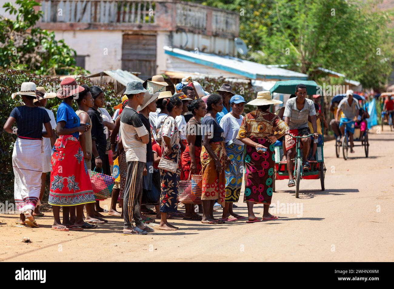 Group of Malagasy people gathers on the streets of Miandrivazo. Stock Photo