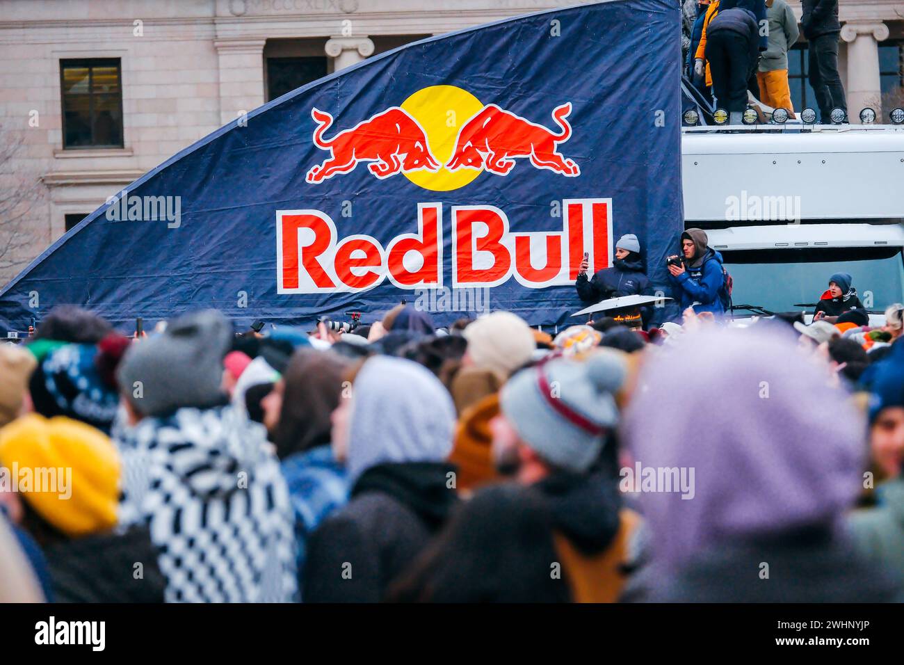 February 10 2024 Minneapolis Minnesota USA Spectators Next To A   February 10 2024 Minneapolis Minnesota Usa Spectators Next To A Large Red Bull Logo At Red Bull Heavy Metal On The Steps Of The Minnesota State Capitol Building In St Paul Mn On February 10th 2024 Credit Image Steven Garciazuma Press Wire Editorial Usage Only! Not For Commercial Usage! 2WHNYJP 