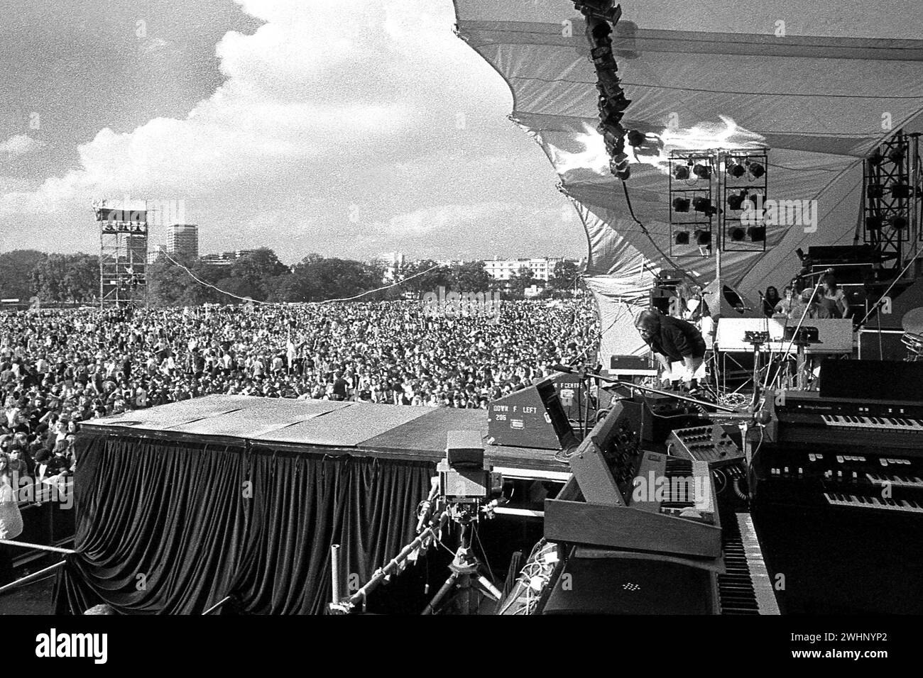 Back stage at the Queen Hyde park concert 18/9/1976 Stock Photo