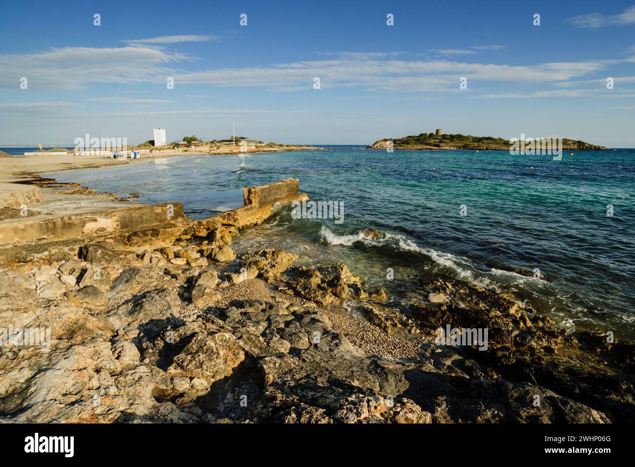 Beach and island of Illetas Stock Photo