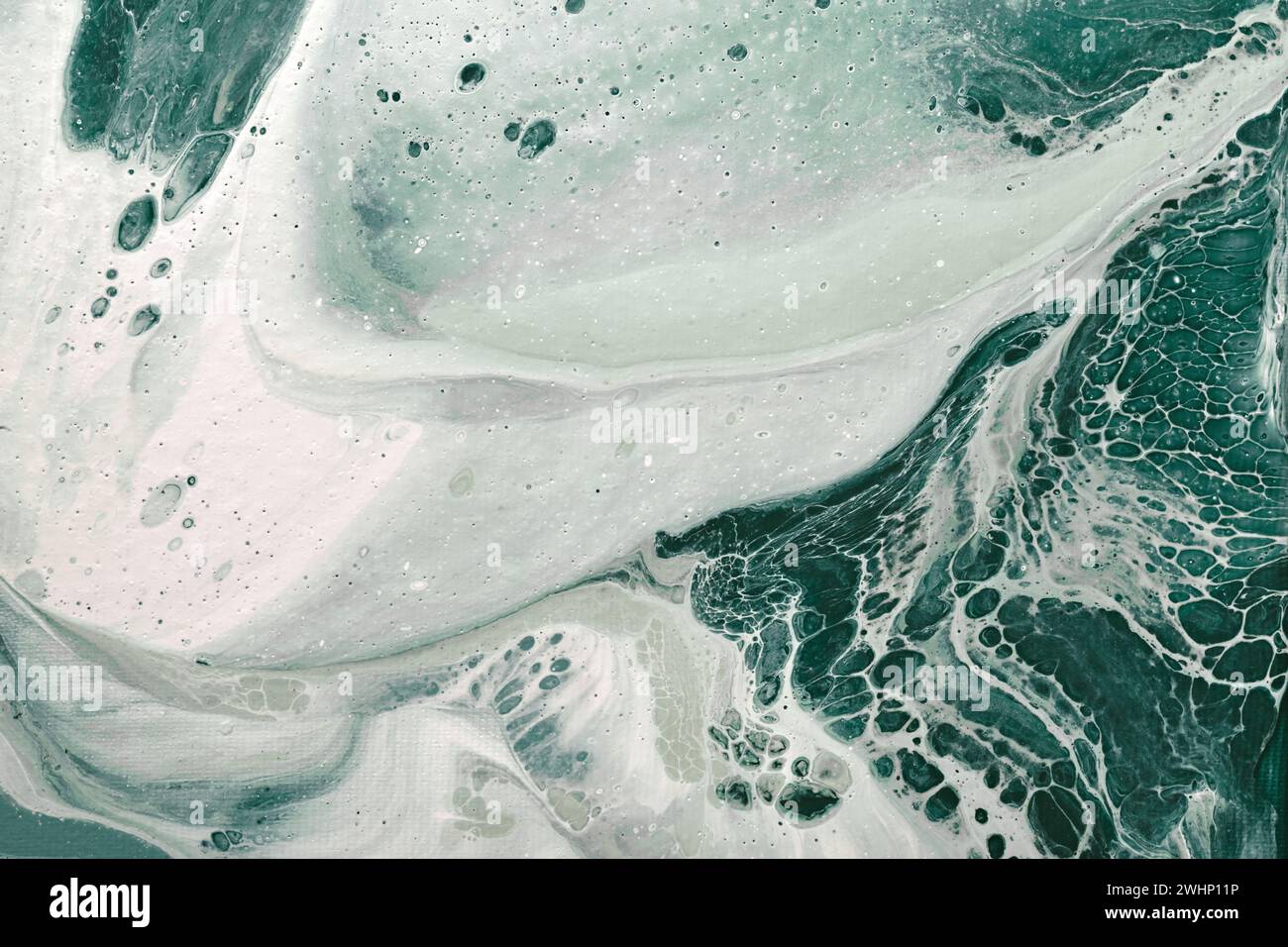 Acrylic Fluid Art. Mixing White and Turquoise Foam Swirls. Abstract ...