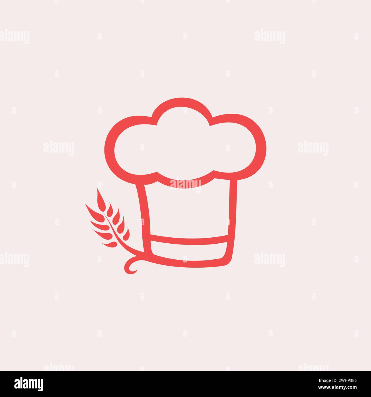 A logo featuring a fluffy chef hat in red with a stalk of wheat to represent baking and cooking. Stock Vector