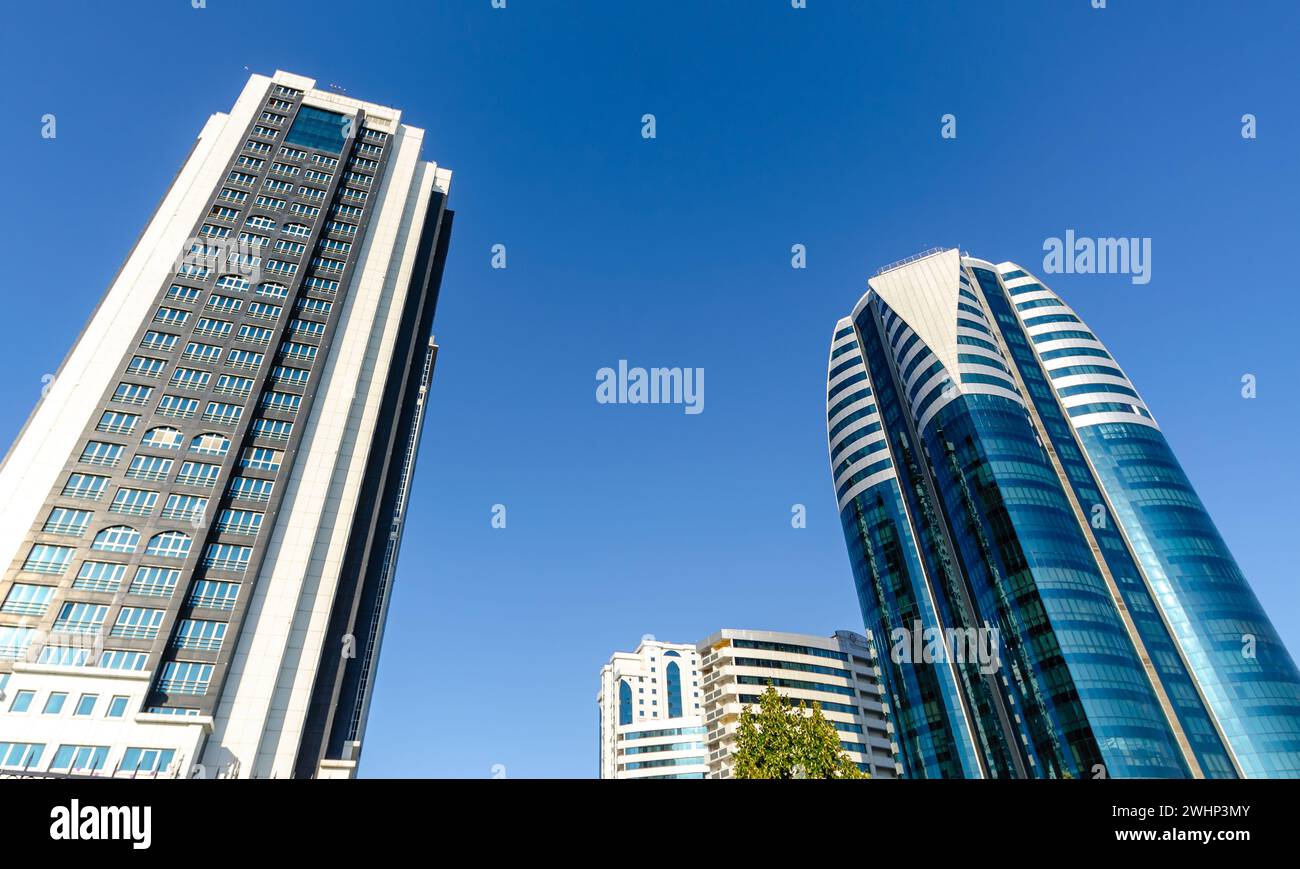 High skyscrapers against the blue sky in Grozny Chechnya Stock Photo