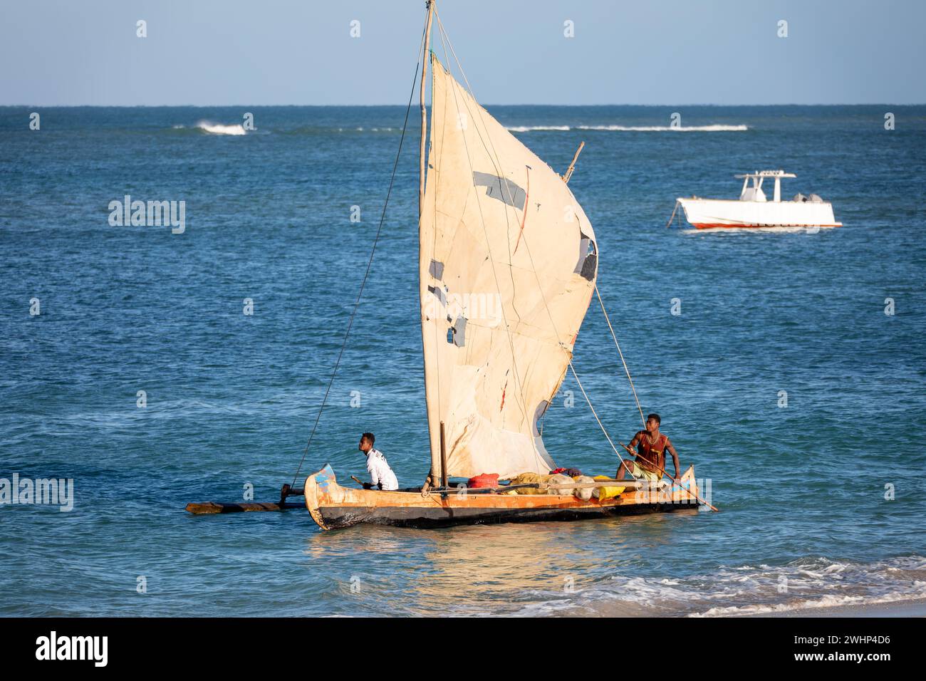 Fishermen using sailboats to fish off the coast of Anakao in Madagascar Stock Photo