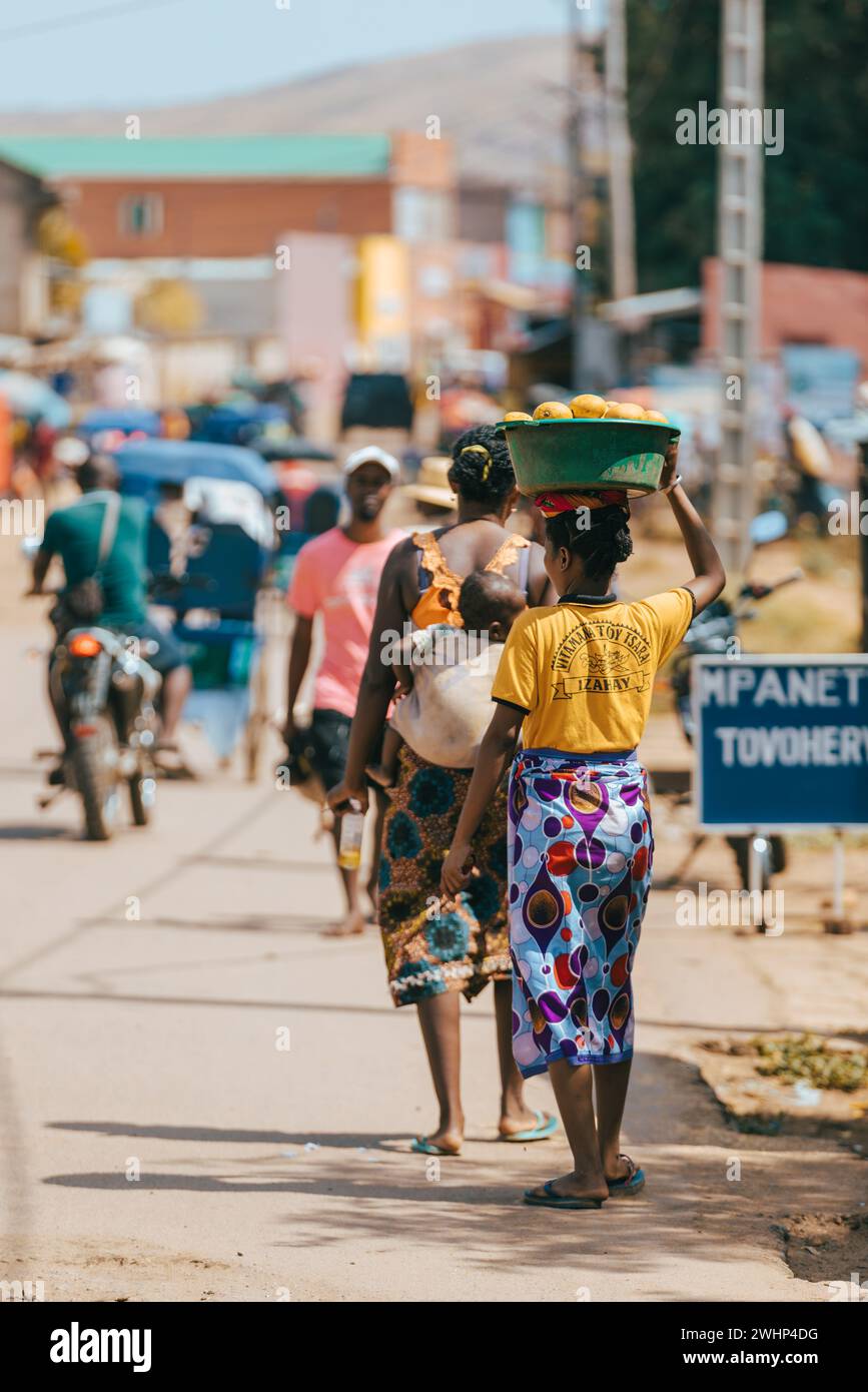 Group of Malagasy people on the streets of Miandrivazo. Stock Photo