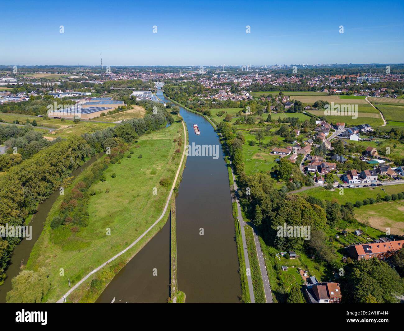 Lembeek, Halle, Vlaams Brabant, Belgium,Sep 5th 2023, cargo ship or barge passing on the Canal Brussels Charleroi, which is a ma Stock Photo