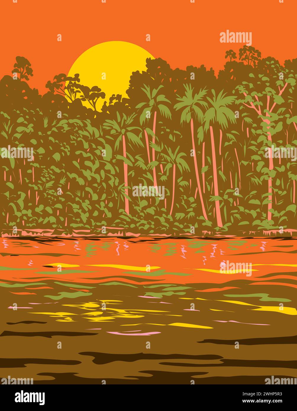 Amazon River or Rio Amazonas in South America WPA Art Deco Poster Stock Photo