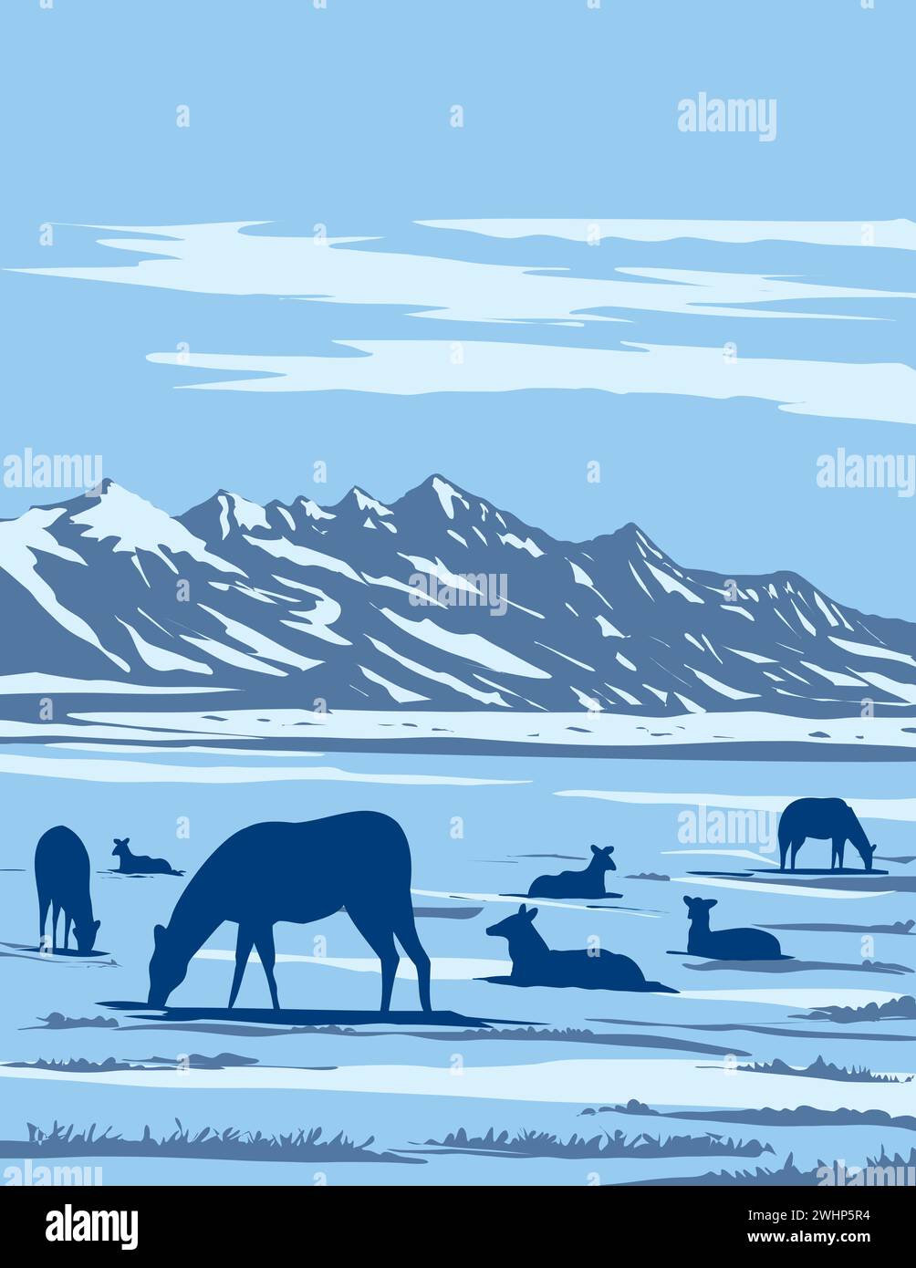 Wapiti at the National Elk Refuge in Jackson Hole in Wyoming USA WPA Art Poster Stock Photo