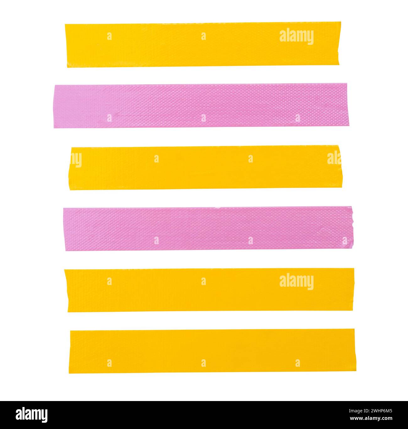 Top view set of yellow and pink adhesive vinyl or cloth tape stripes is isolated on white background with clipping path. Stock Photo