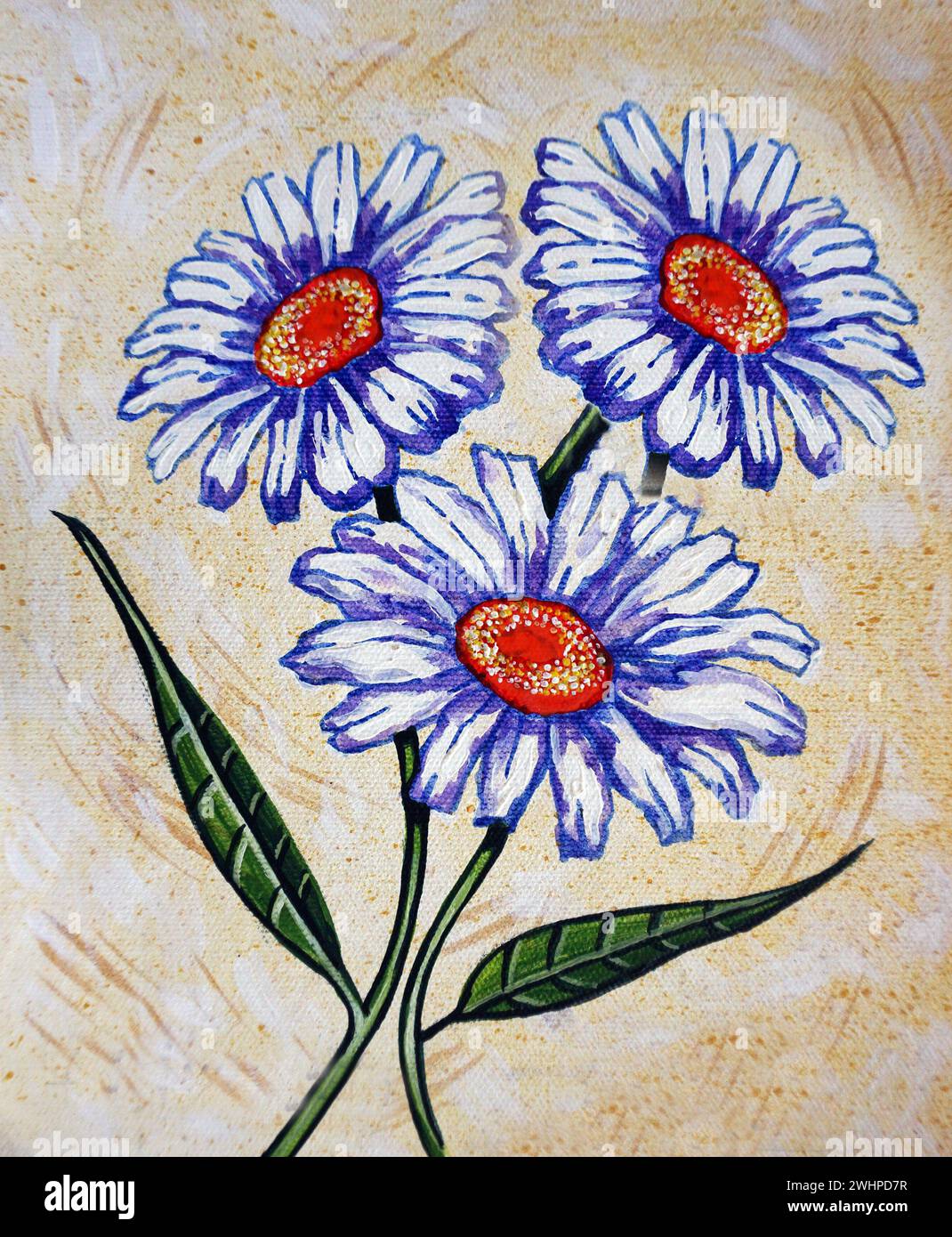 Original oil painting Modern art gorgeous petal  daisy flower Stock Photo