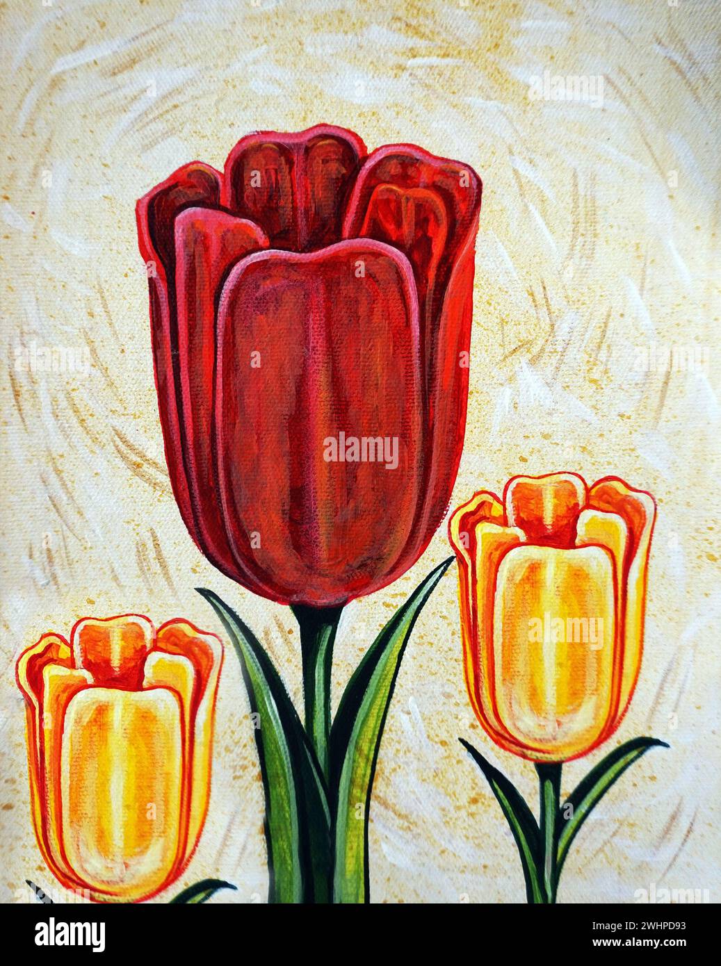 Original oil painting Modern art gorgeous petal  tulip flower Stock Photo